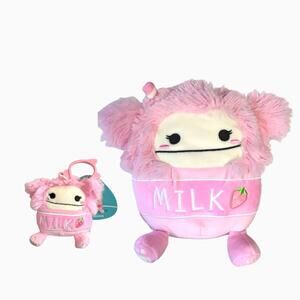 Squishmallows Brina Strawberry Milk Bigfoot 8" Plush & 3.5" Clip-on Set NWT Rare